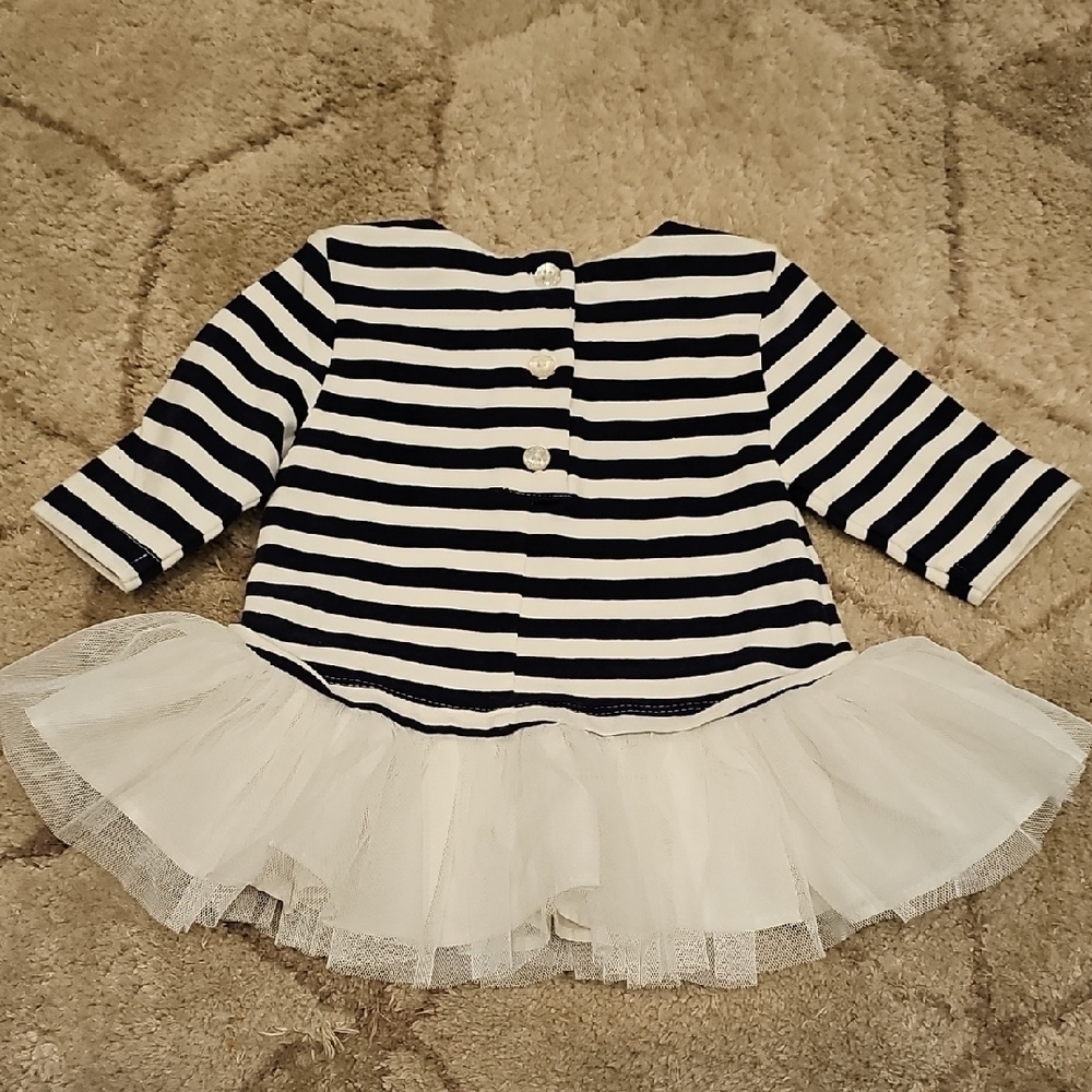Striped Navy and White Baby Dress with Tulle Skirt - Picture 4 of 4